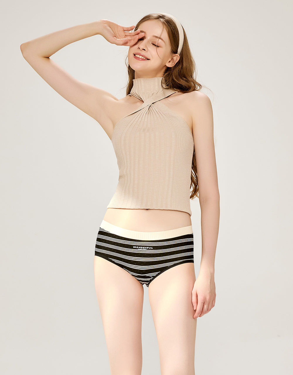 飽和色條紋加寬防漏生理褲 黑