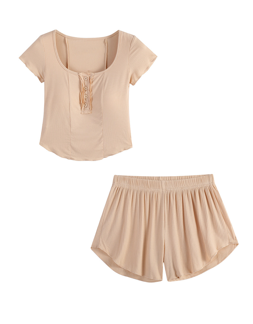 莫代爾小排扣胸墊家居套裝 (上衣加褲子) 白皙膚