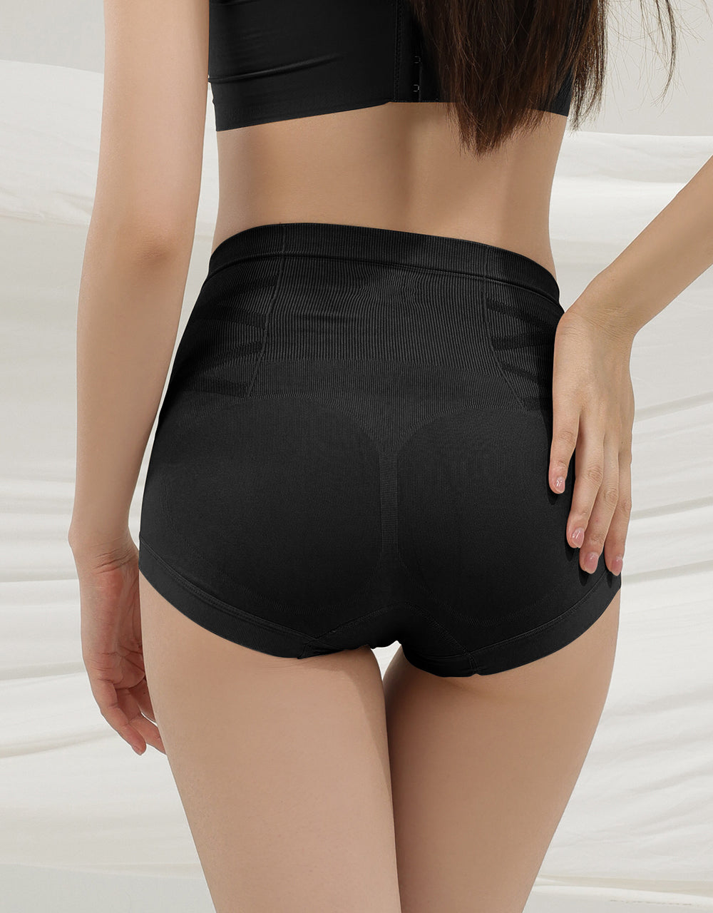 包覆+黑繃帶蠶絲高腰輕塑身褲