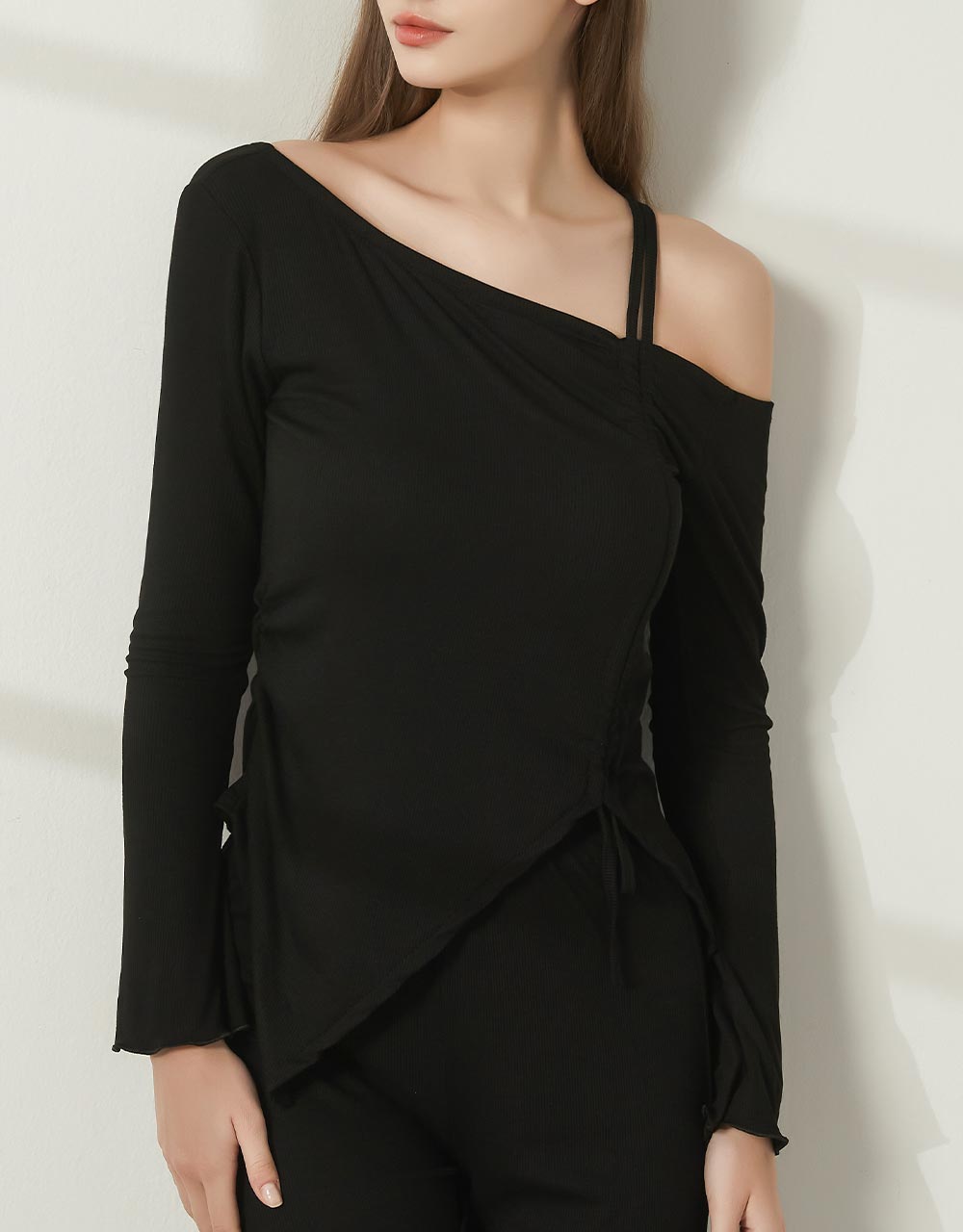 莫代爾抽繩設計家居套裝 (上衣加褲子) 黑