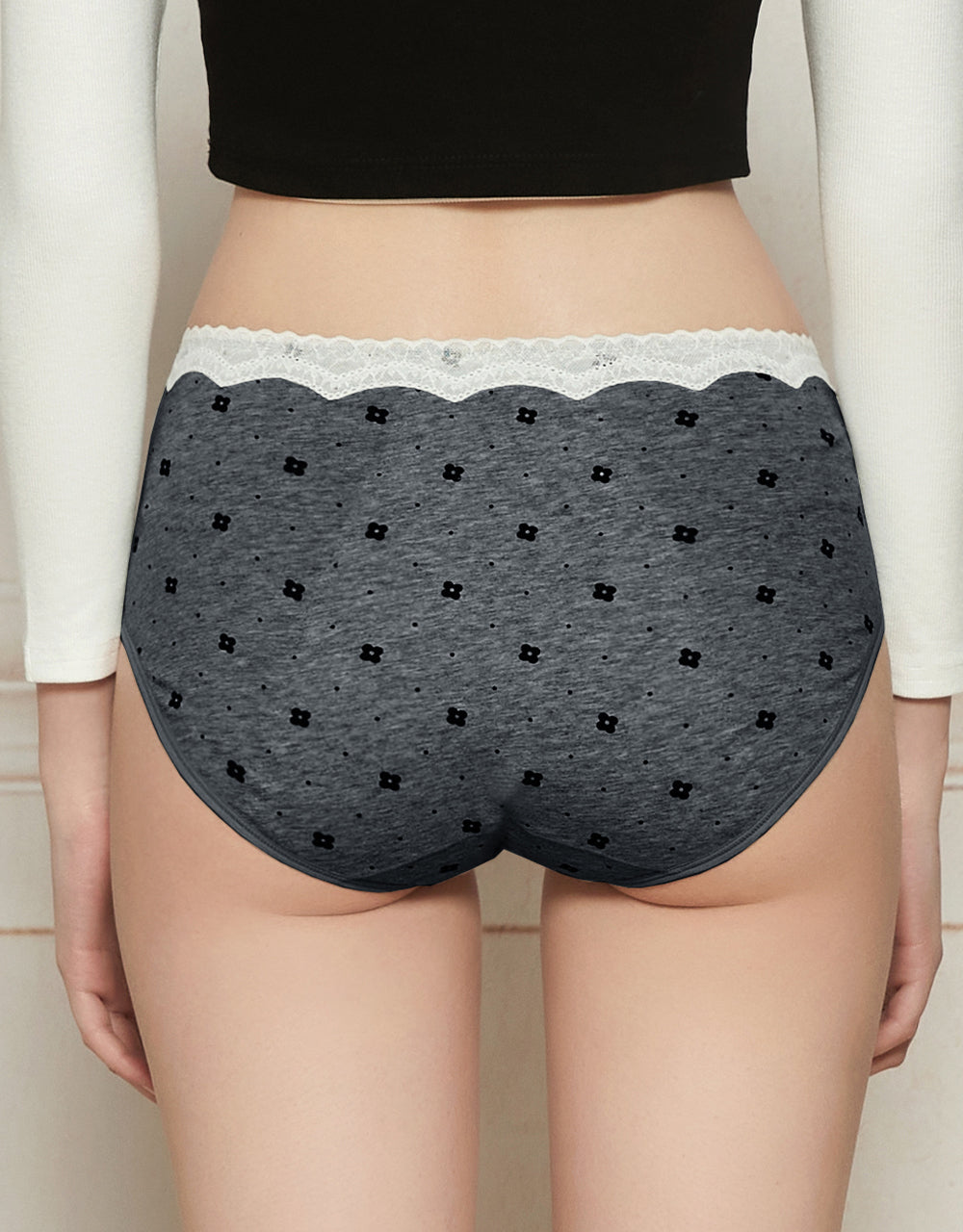 棉感碎花舒適中低腰安睡生理褲 深灰
