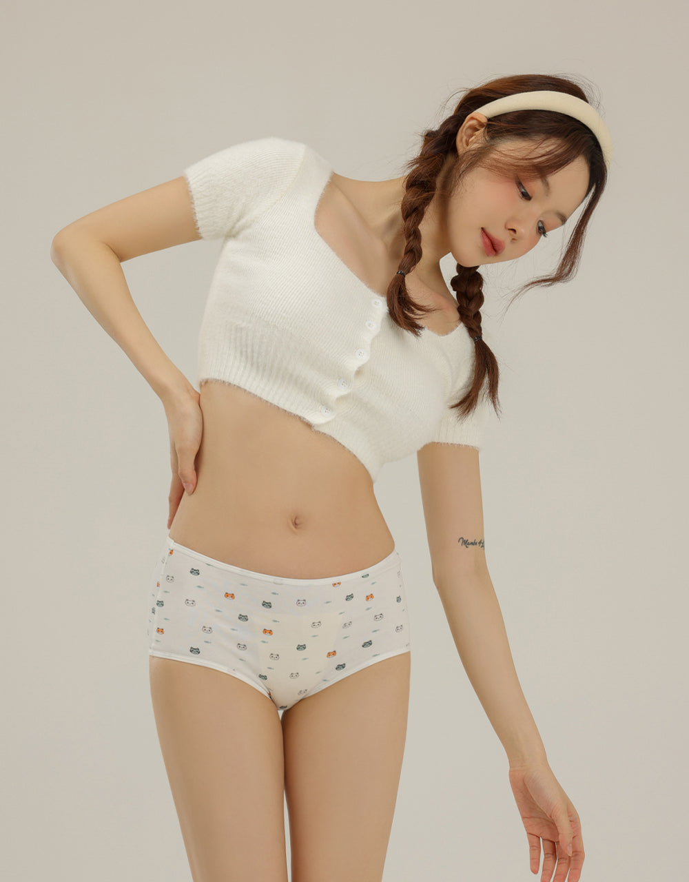 印花棉質中低腰生理褲