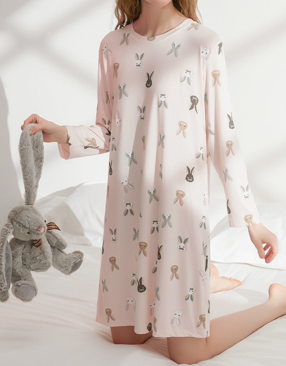 莫代爾長袖居家服 (半裙) 滿版小兔