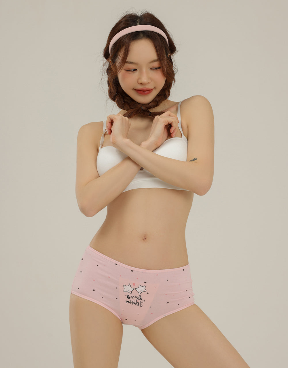 印花棉質中低腰生理褲