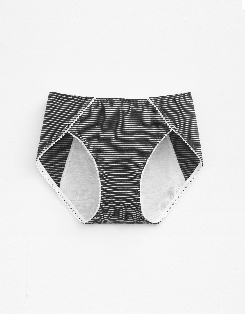 生理褲 l 高衩設計_棉感橫條紋中低腰生理褲