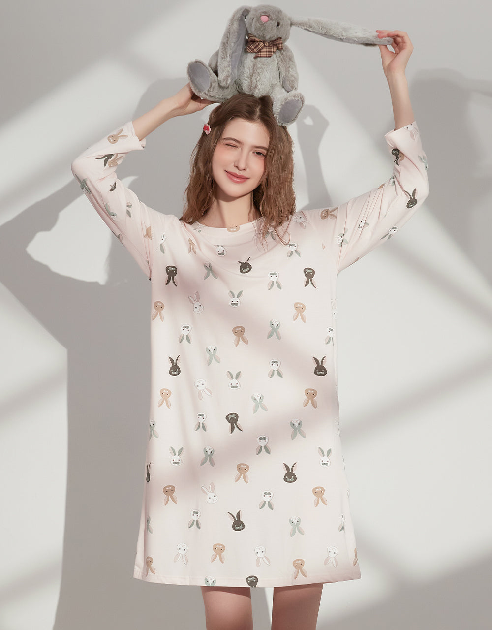 莫代爾長袖居家服 (半裙) 滿版小兔