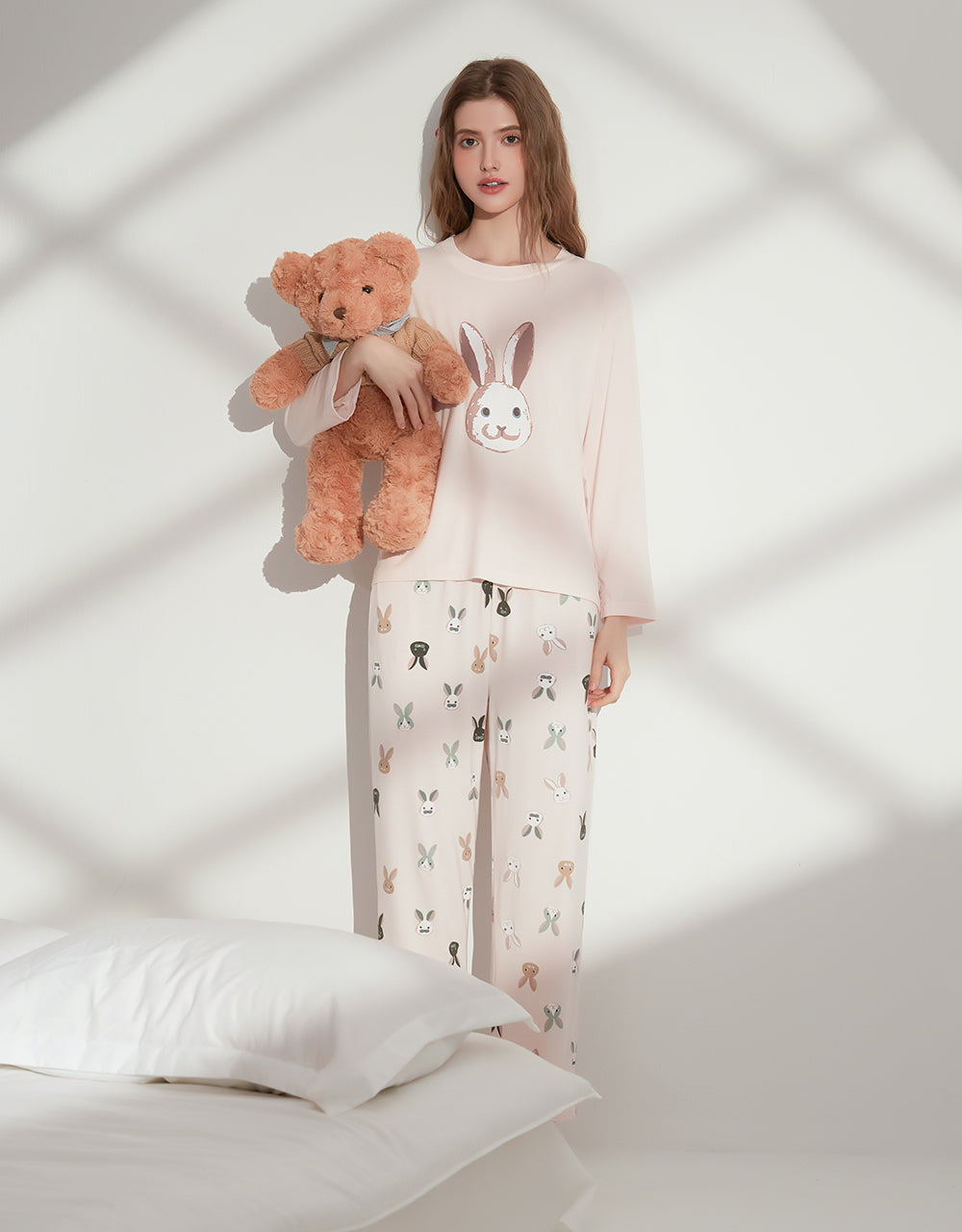 莫代爾家居二件式套裝 (長袖+長褲) 粉色兔子