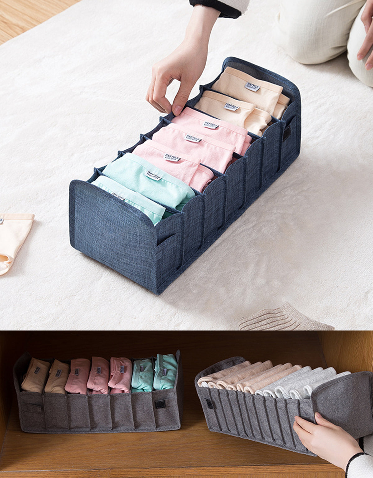 七格內褲襪子牛津布收納盒 (顏色隨機)