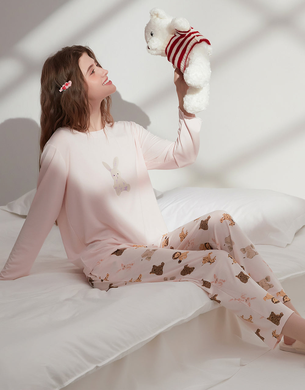 莫代爾家居二件式套裝 (長袖+長褲) 粉色兔子馬戲團