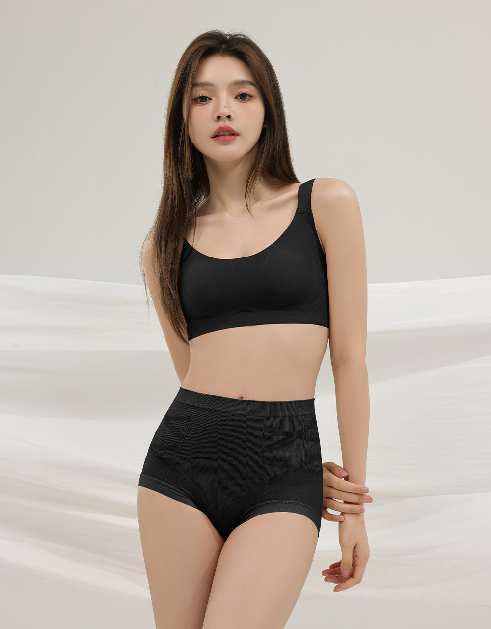 包覆+黑繃帶蠶絲高腰輕塑身褲