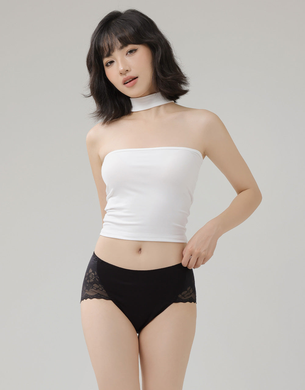 簍空蕾絲加長防漏中腰生理褲