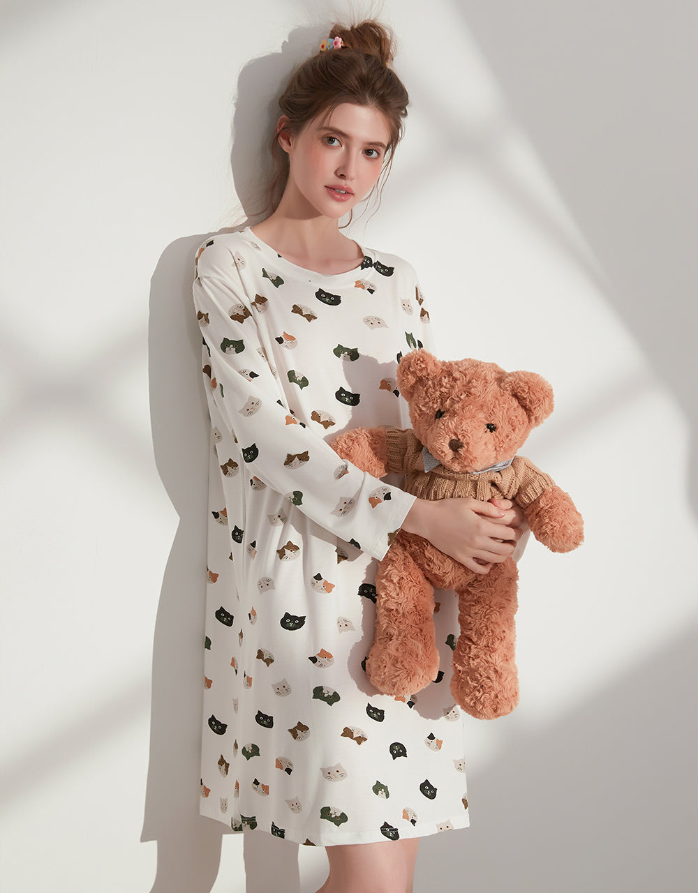 莫代爾長袖居家服 (半裙) 滿版小貓