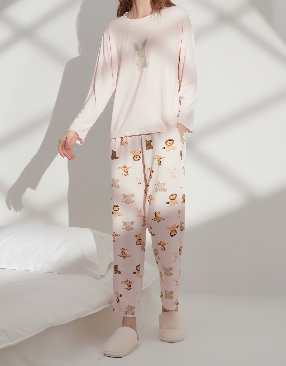 莫代爾家居二件式套裝 (長袖+長褲) 粉色兔子馬戲團