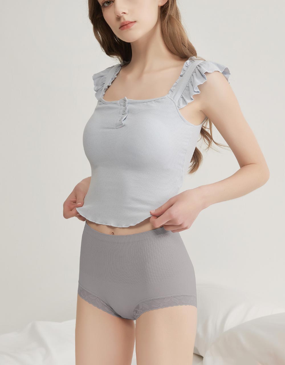 舒適無縫織紋輕塑身蕾絲邊美臀內褲